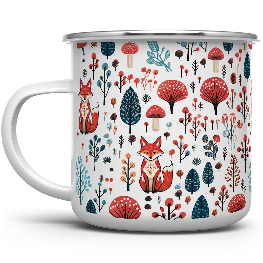 Woodland Forest Fox Mushroom Camping Mug, Nature Folk Gifts