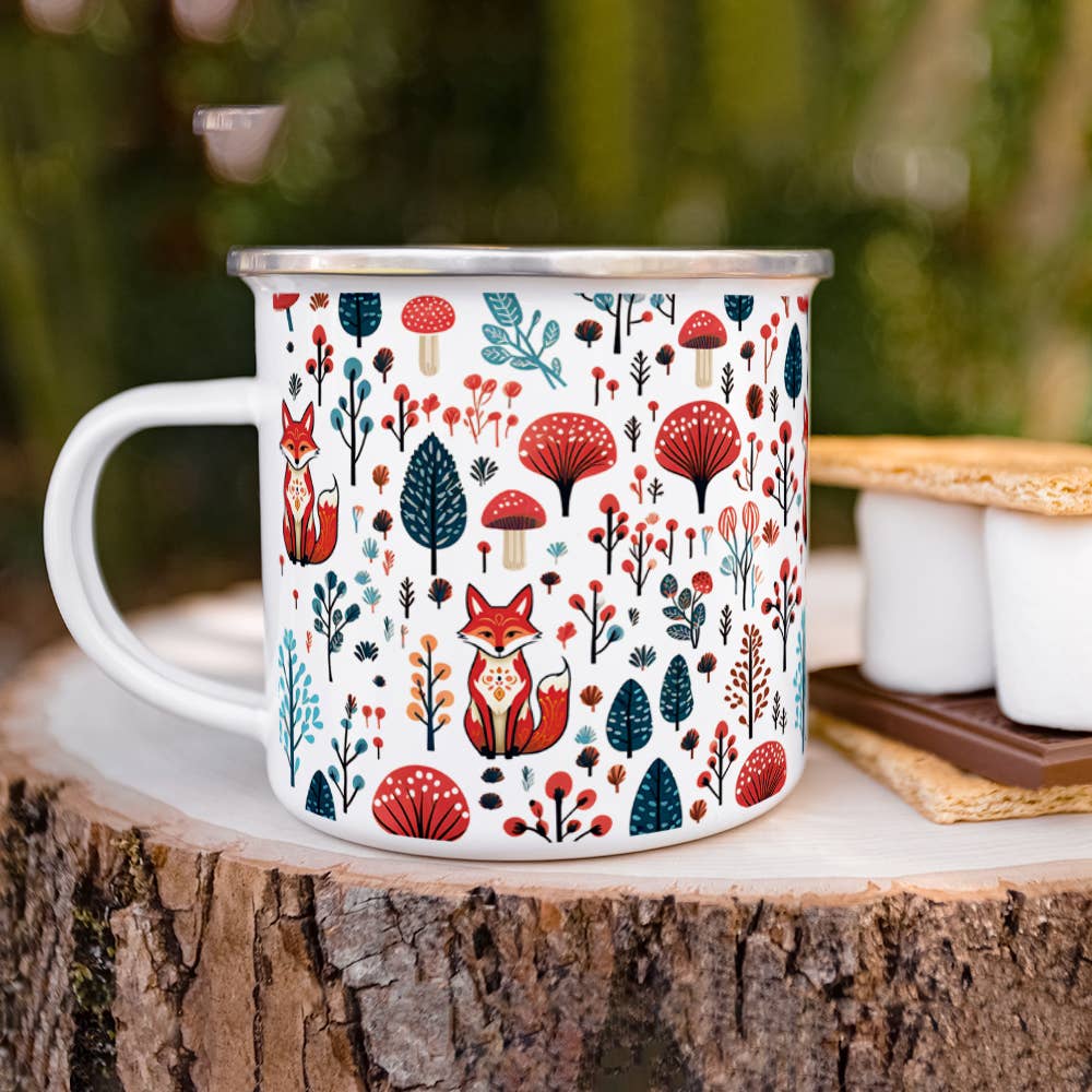 Woodland Forest Fox Mushroom Camping Mug, Nature Folk Gifts