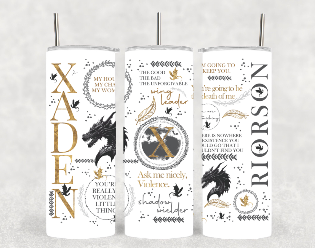 Xaden Riorson Fourth Wing Fantasy Book Collage Tumbler