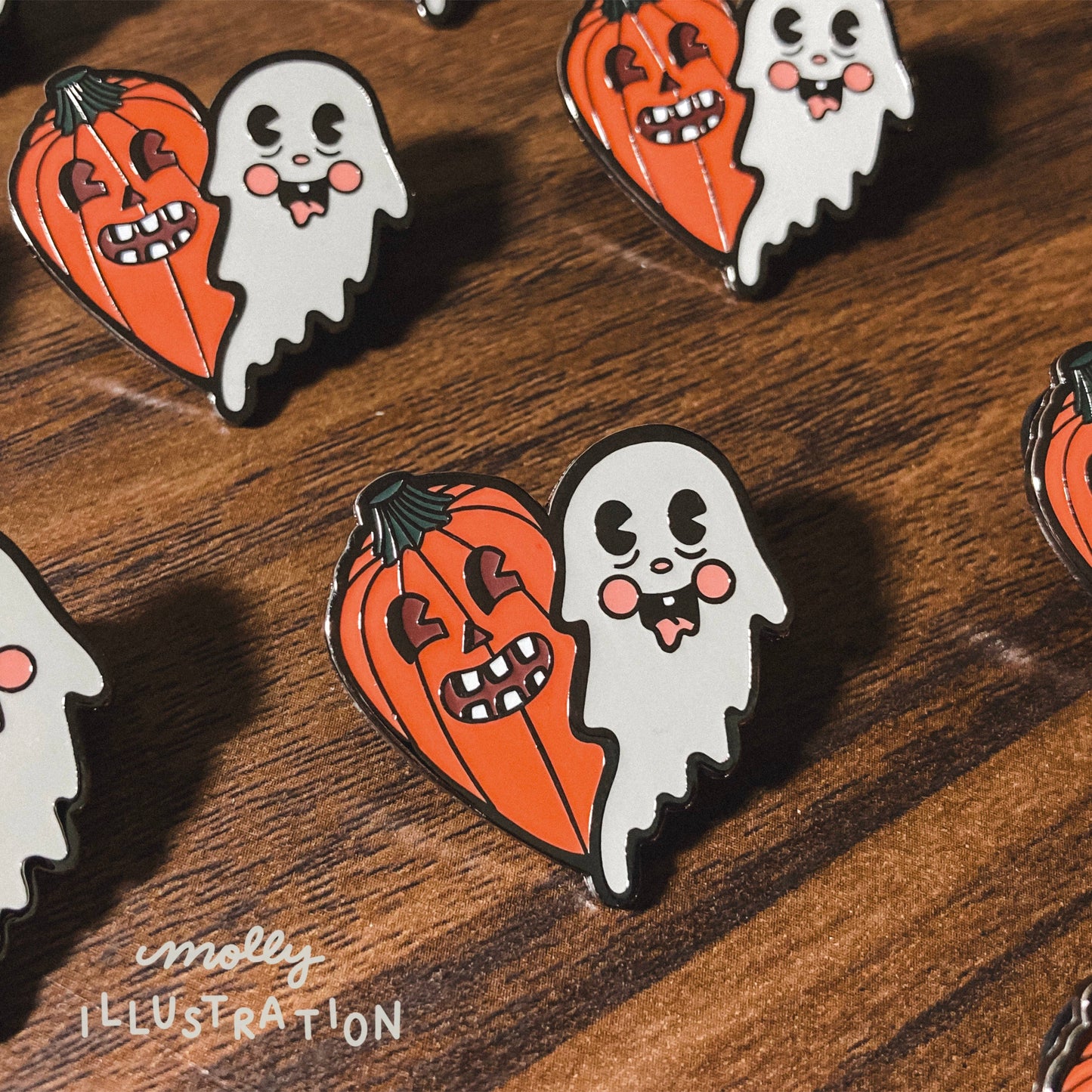 Spooky Pals Vintage Style Pumpkin and Ghost Hard Enamel Pin