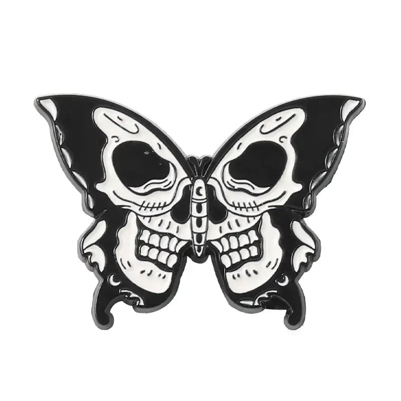 Skeleton Moth Butterfly Enamel Pins - Gothic Insect Jewelry