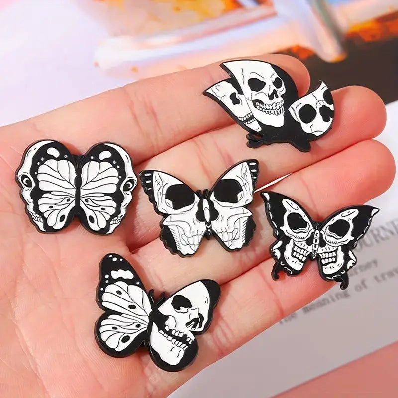 Skeleton Moth Butterfly Enamel Pins - Gothic Insect Jewelry