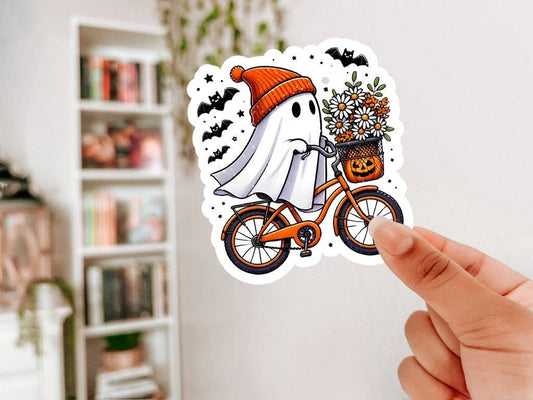 Ghost on Bike Spooky Season Sticker