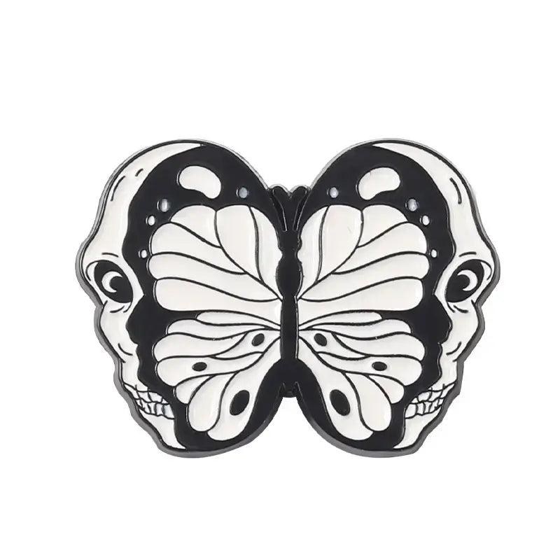 Skeleton Moth Butterfly Enamel Pins - Gothic Insect Jewelry