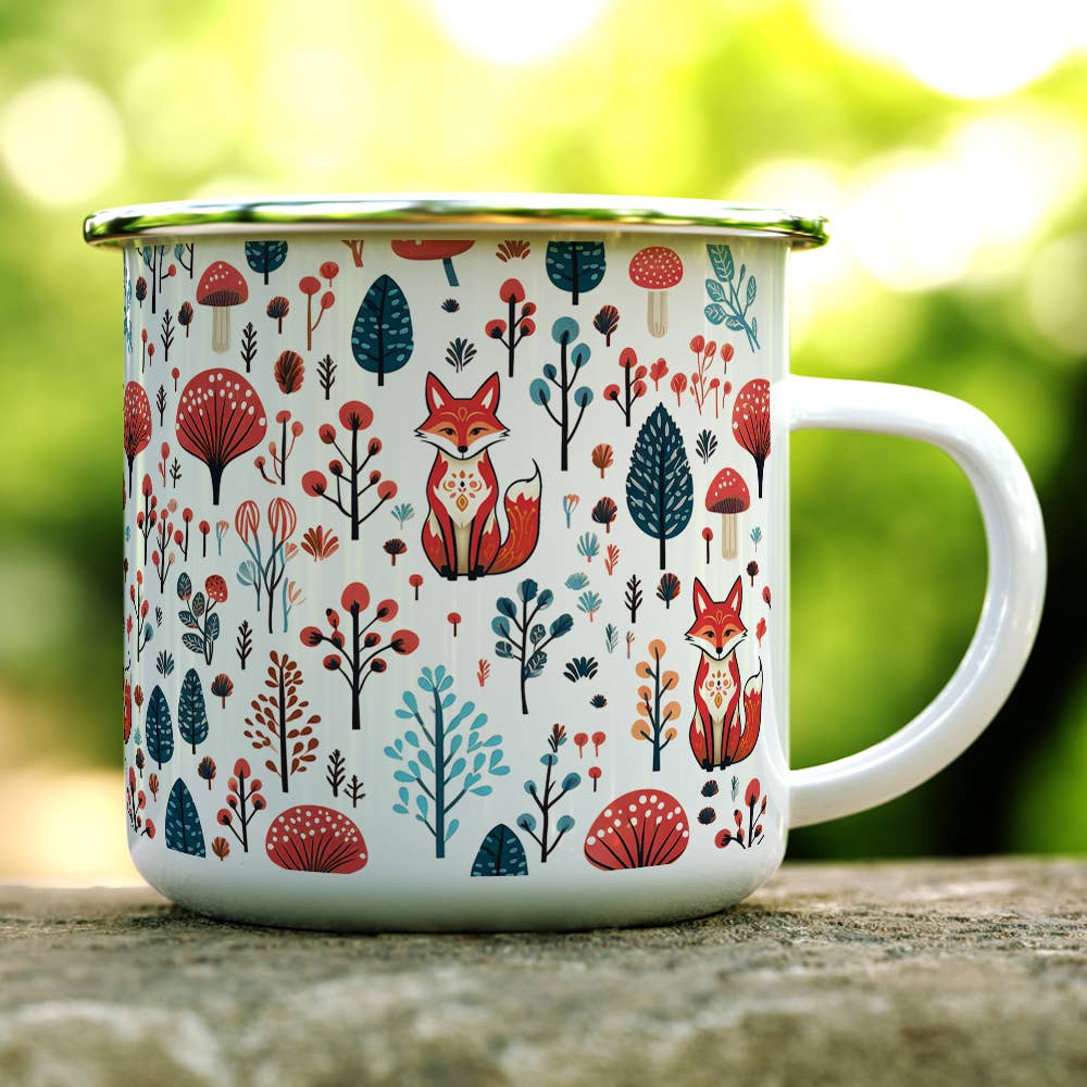 Woodland Forest Fox Mushroom Camping Mug, Nature Folk Gifts