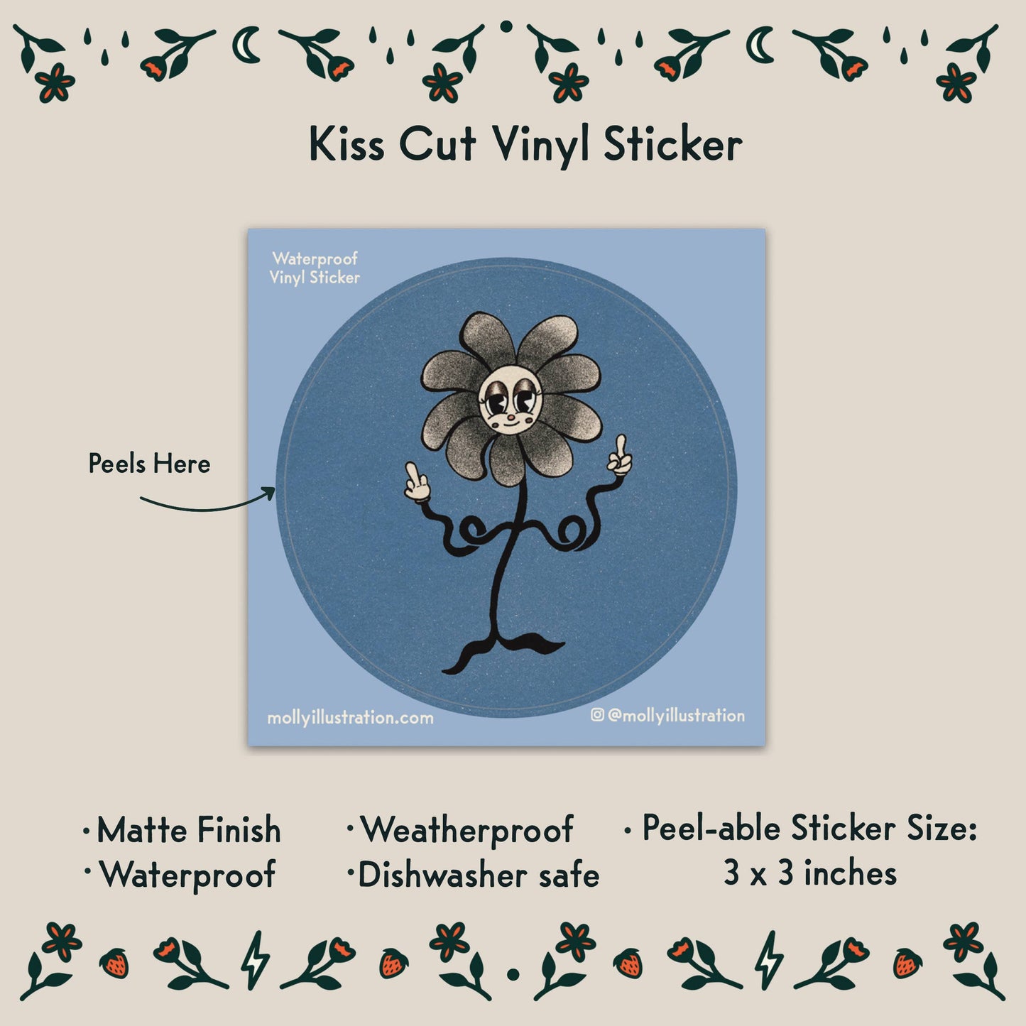 Rude Daisy Waterproof Vinyl Sticker