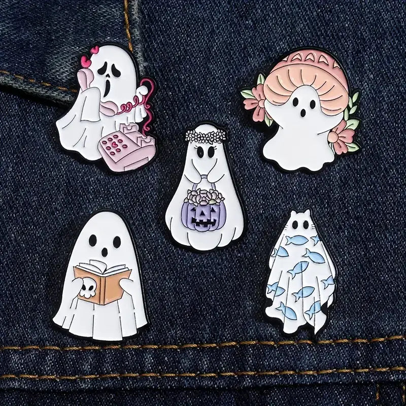 Whimsical Ghost Enamel Pins Collection - Perfect for Retail