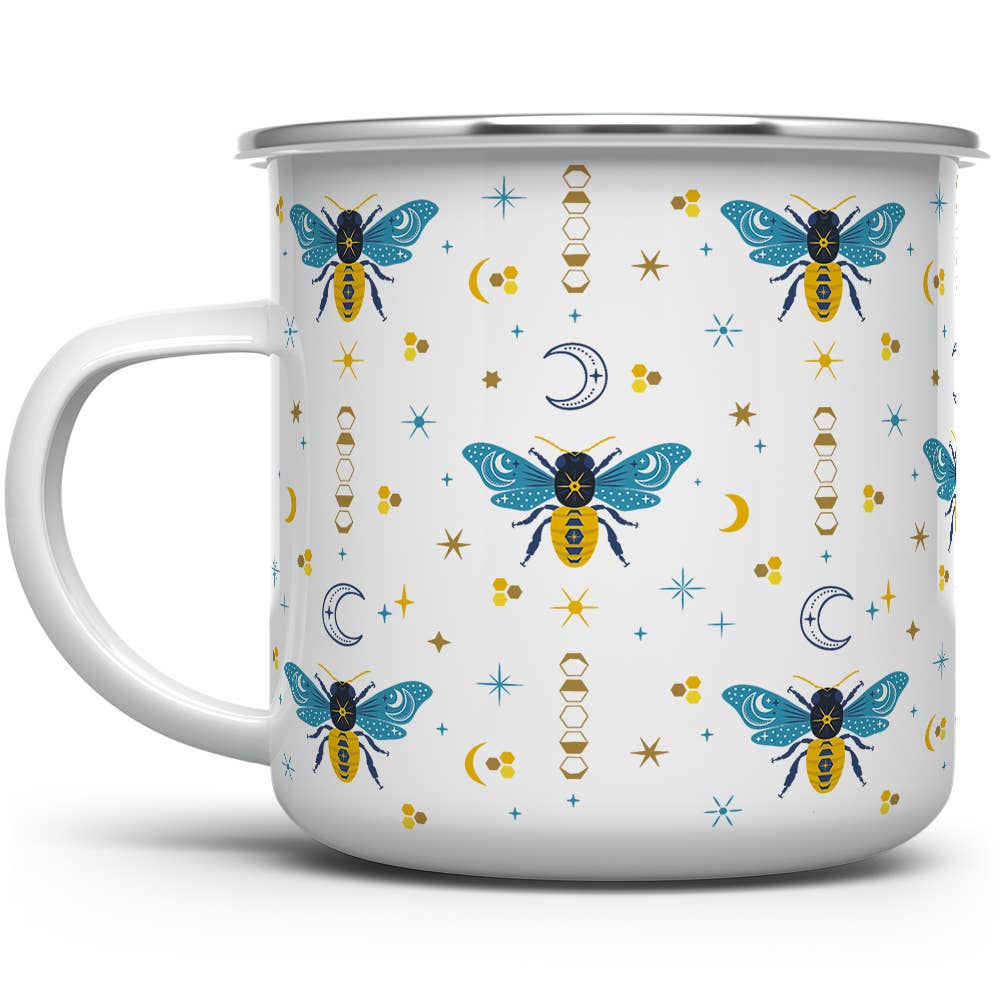 Celestial Bee Pattern Camp Mug,  Nature Moon Stars Cup