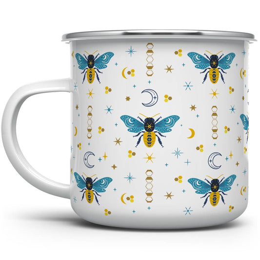 Celestial Bee Pattern Camp Mug,  Nature Moon Stars Cup