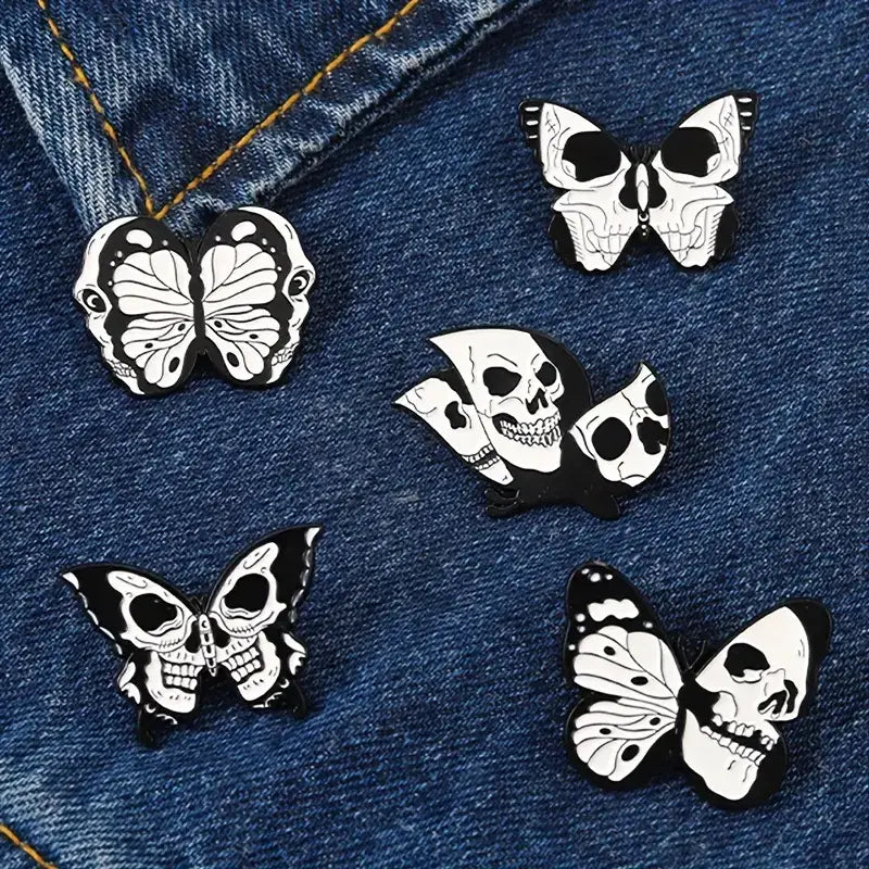 Skeleton Moth Butterfly Enamel Pins - Gothic Insect Jewelry