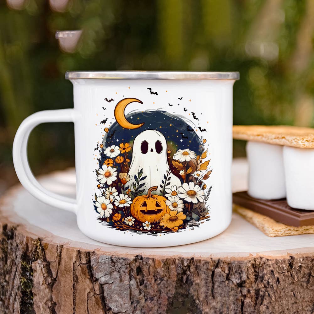 Cute Spooky Fall Autumn Ghost Camp Mug, Halloween Gifts