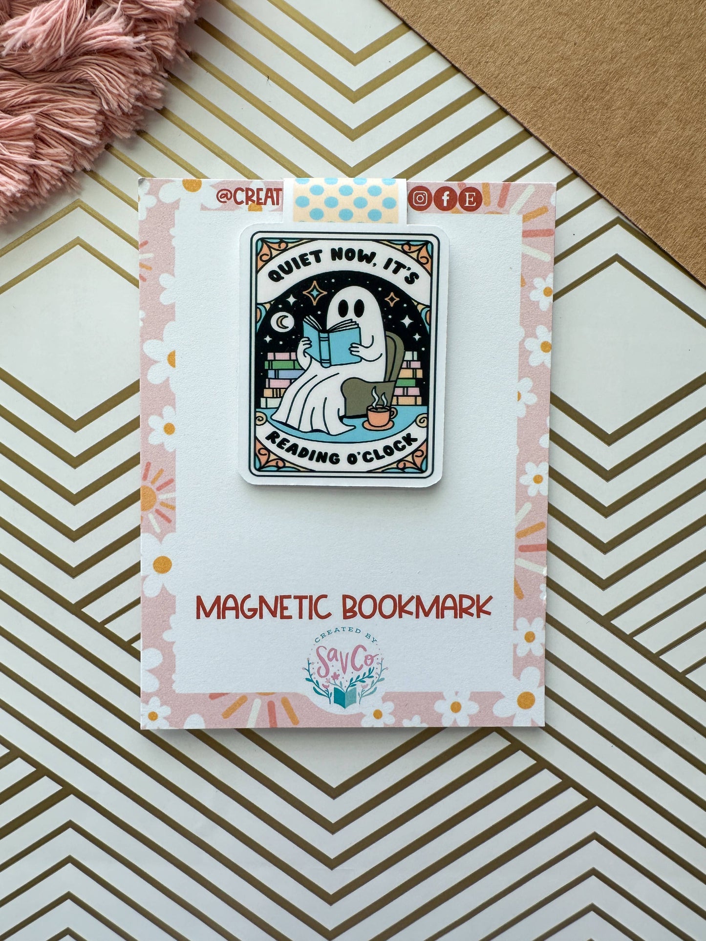 Quiet It's Reading o'Clock Cute Ghost Magnetic Bookmark