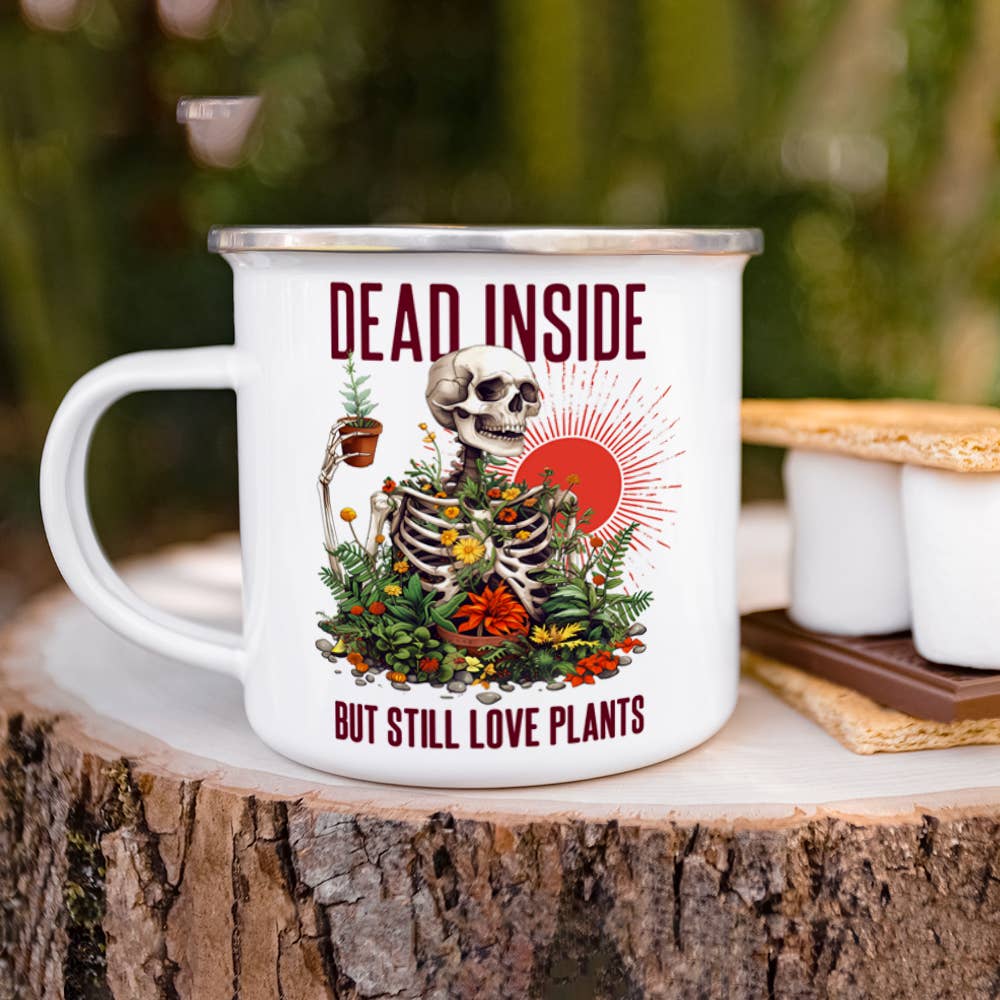 Funny Sarcastic Skeleton Plant Lover Camp Mug, Macabre Cup