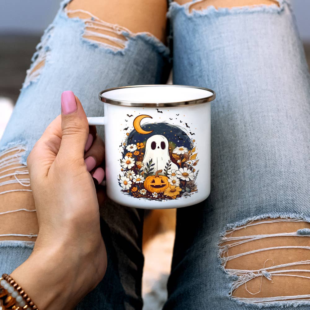 Cute Spooky Fall Autumn Ghost Camp Mug, Halloween Gifts