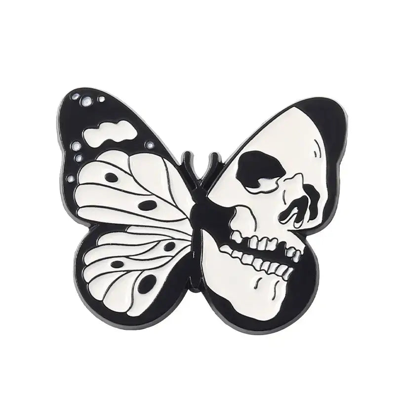 Skeleton Moth Butterfly Enamel Pins - Gothic Insect Jewelry