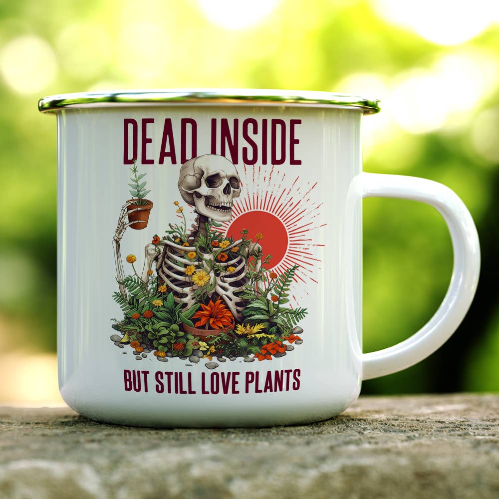 Funny Sarcastic Skeleton Plant Lover Camp Mug, Macabre Cup