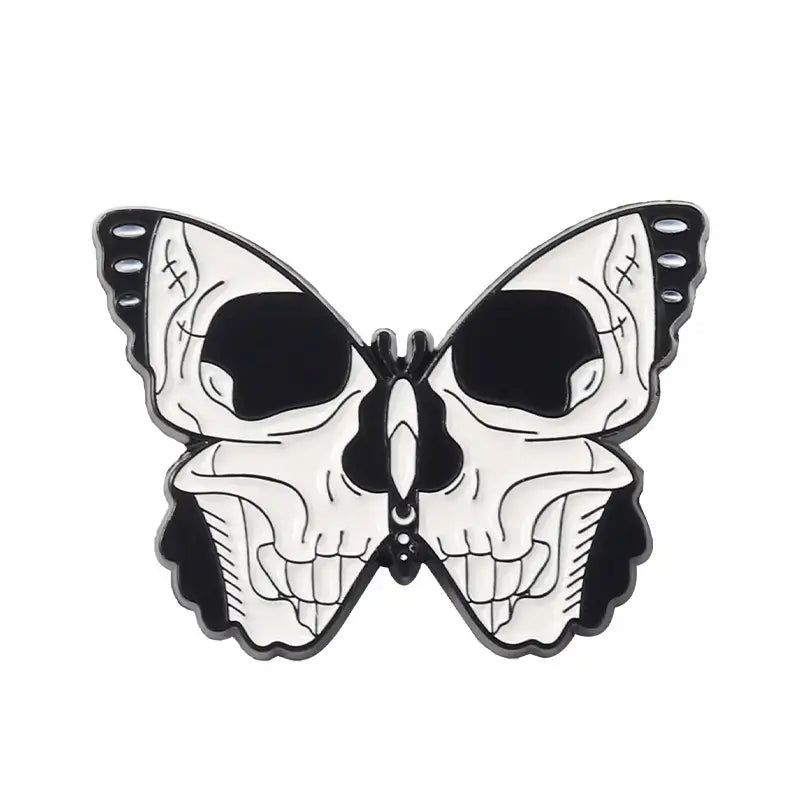 Skeleton Moth Butterfly Enamel Pins - Gothic Insect Jewelry